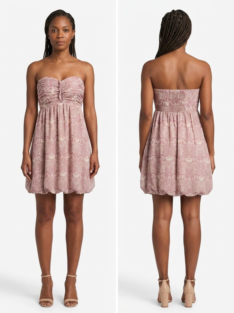 Guess Pink Paisley Strapless Sweetheart  Bubble Hem Dress Women Size 3